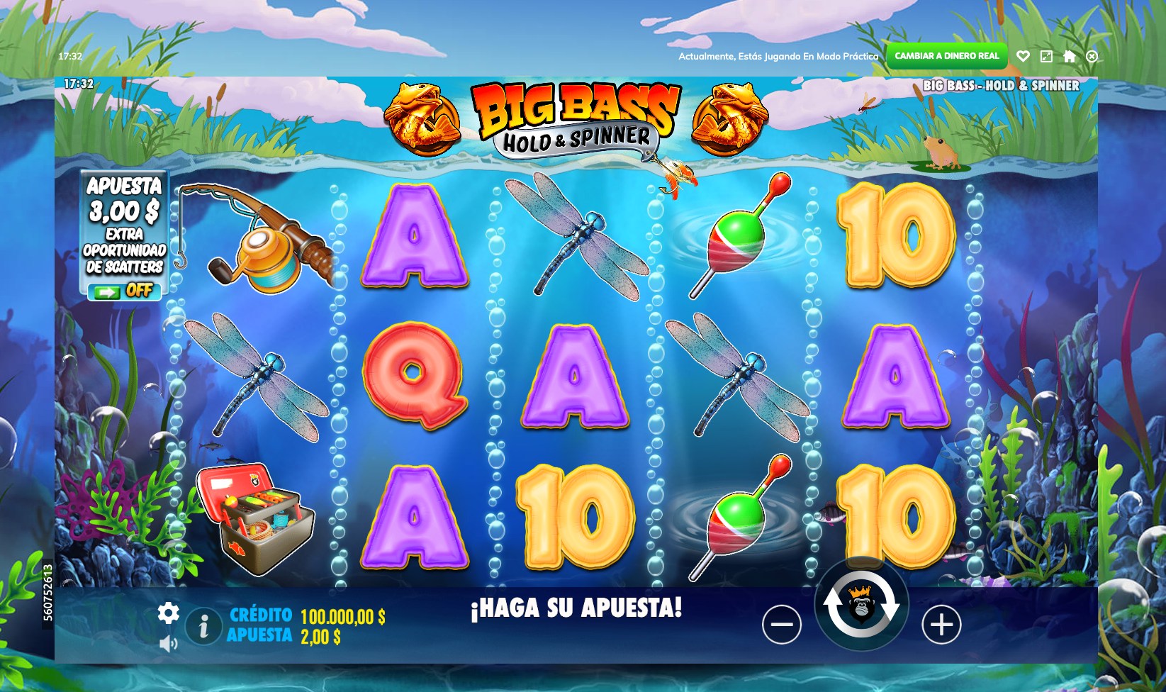 Juego base de la slot Big Bass Hold and Spinner 